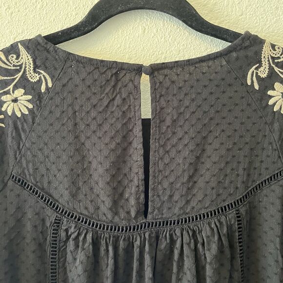 Torri Festi Mini Dress Size 1 Raglan Double Bell Sleeve Black Embroidered Boho - Picture 11 of 16